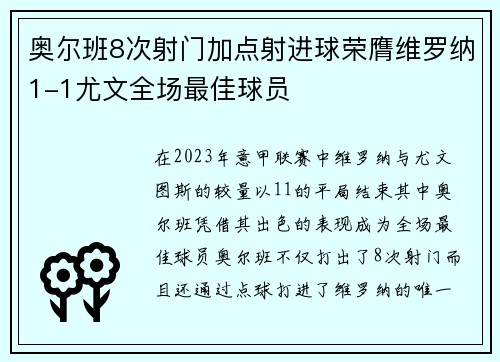 奥尔班8次射门加点射进球荣膺维罗纳1-1尤文全场最佳球员